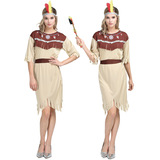 Хэллоуинская одежда для взрослых мальчиков и девочек серо -индийская одежда коренная одежда дикаря