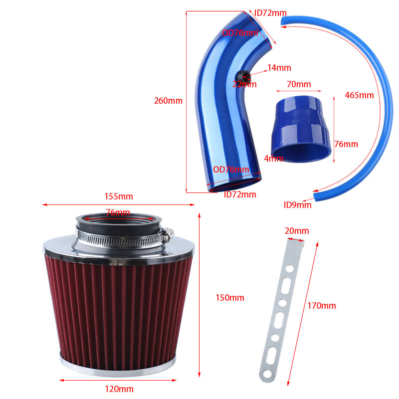 Car modified air filter modified air intake suit large flow intake 76mm mushroom head suit aluminum alloy intake pipe