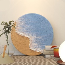 圆形3D立体丙烯石英砂肌理画 手工diy海滩风景创意家居装饰画批发