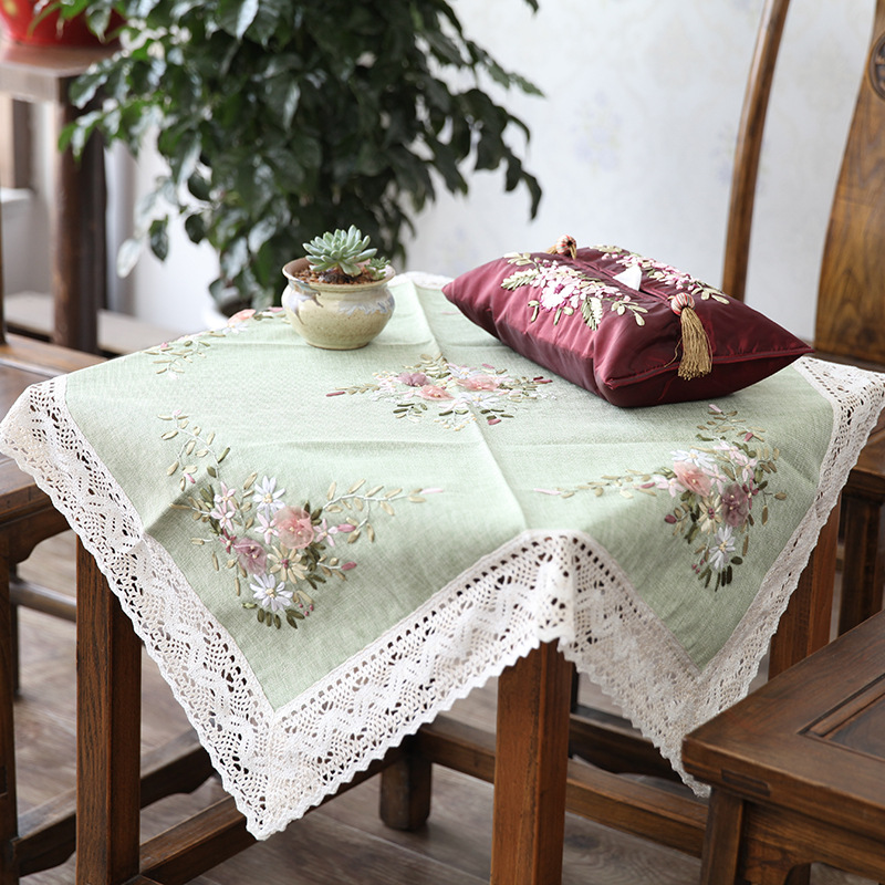 Jinhao bordado DIY mantel tela pastoral pequeño fresco rectangular mesa de café mantel cuadrado mantel