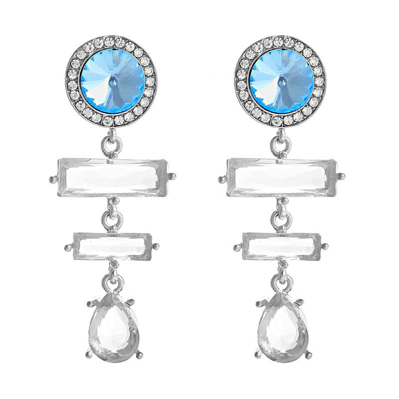 New Retro Exaggerated Blue Crystal Diamond Long Earrings Fashion Design Cold Style Earrings display picture 3