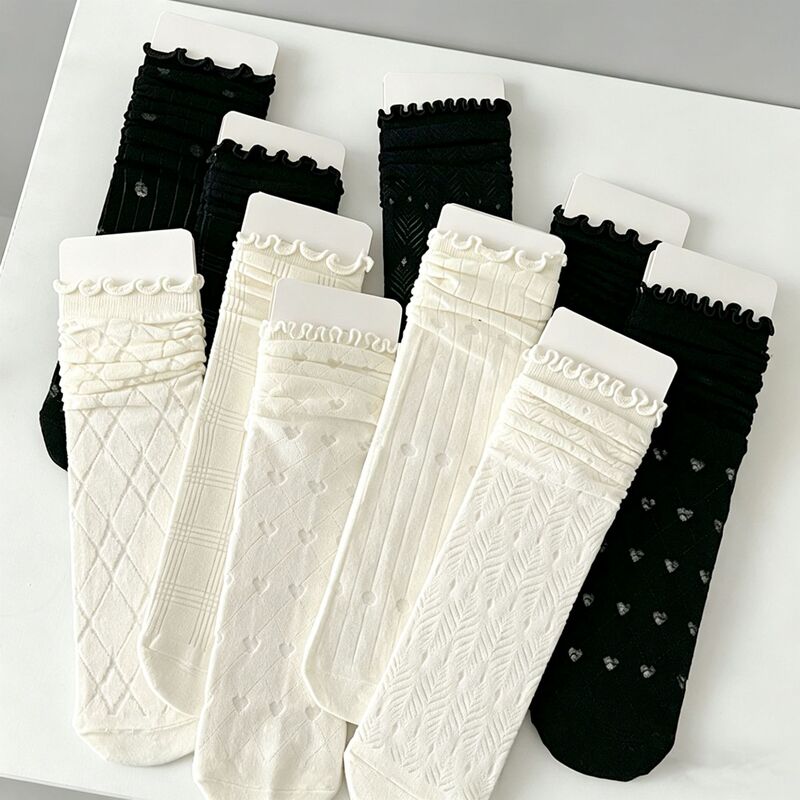 Wood ear edge jk pile socks solid color simple ins tide absorbent tube socks glass silk breathable Zhuji socks wholesale