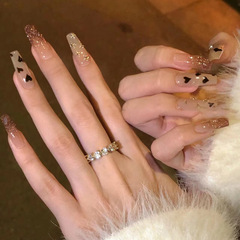 富家千金純欲氣質美甲片秋冬長款美拉德碎鑽穿戴甲指甲片可拆卸