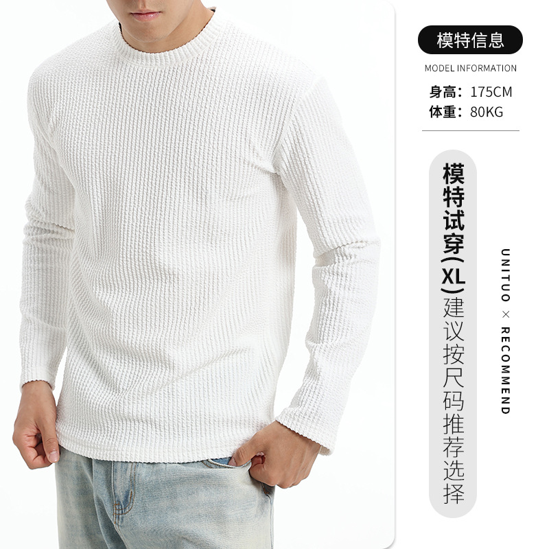 Otoño y invierno ropa de hombre lujosa alta sensación de cuello redondo de punto camiseta de manga larga simple camiseta de hilo de núcleo camiseta superior hombre