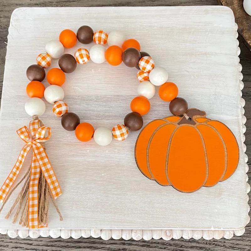 Halloween pumpkin bead string tassel indoor pendant atmosphere decoration hanging wooden crafts_voghion.com