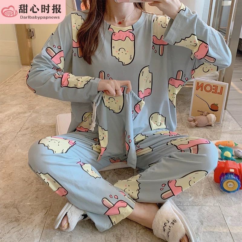 Pijamas de manga larga de las mujeres de primavera y otoño más tamaño pijamas de verano de las mujeres ropa de abrigo estilo coreano pijamas de las mujeres más tamaño traje de desgaste para el hogar image 27