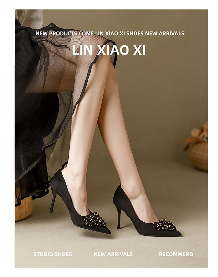 New Spring Autumn Stunning Rhinestone Black High Heels Women, Elegant And Sophisticated, Comfortable For The Feet, Thin_vogvips.com