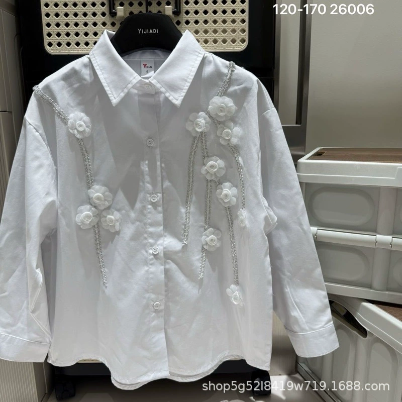 Рубашка для девочек 120-170 детская одежда Huzhou Zhili осенняя рубашка с цветочным узором в корейском стиле для девочек YJD6006