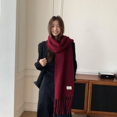 韩系纯色百搭围巾女冬季防寒时髦百搭加厚流苏高品质针织羊毛围巾