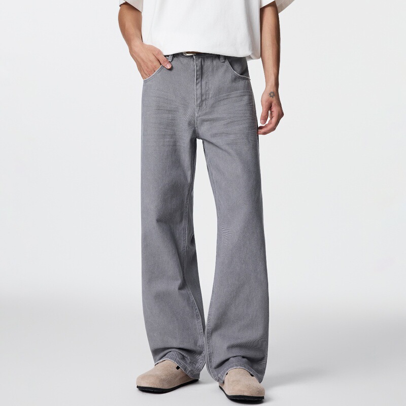 Gtrg American Minimalist Light Frayed Five-Pocket Straight-Leg Jeans with Three-Dimensional Whiskering and Micro-Embroidery Casual Work Pants