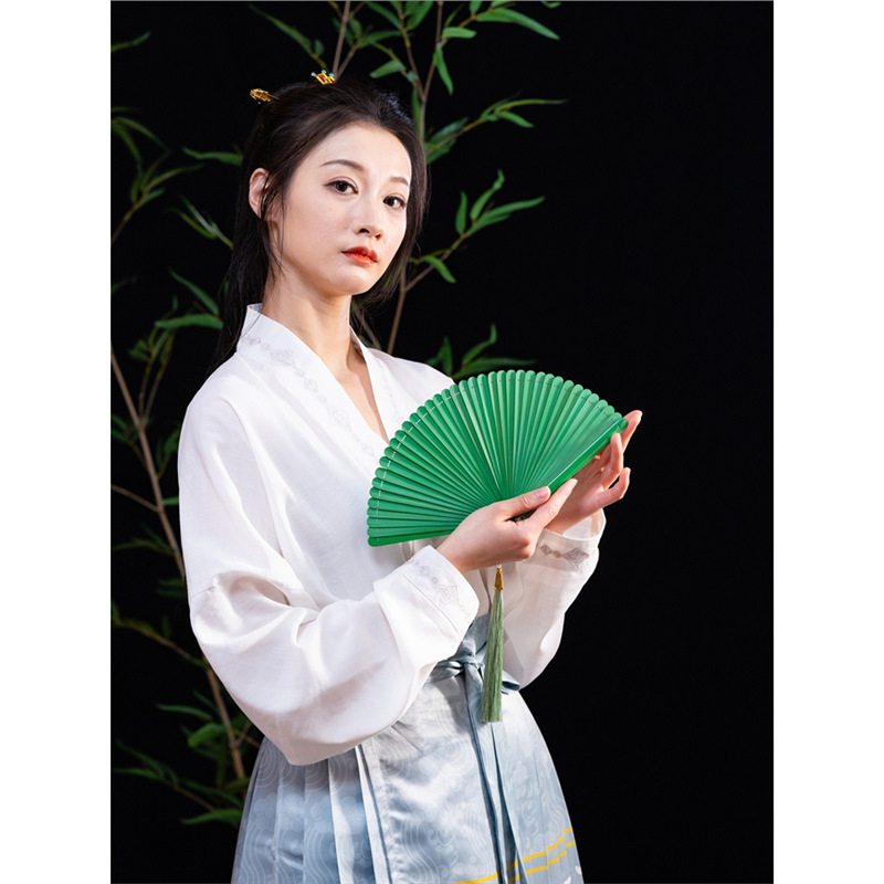 古风扇子纯色果绿色全竹小折扇女式随身夏季折叠复古汉服旗袍舞蹈|undefined