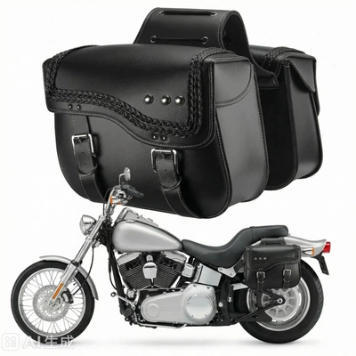 New Waterproof and Sun-Resistant Black High-End Leather Motorcycle Side Bag, Universal Hanging Bag, Travel Bag, Side Box