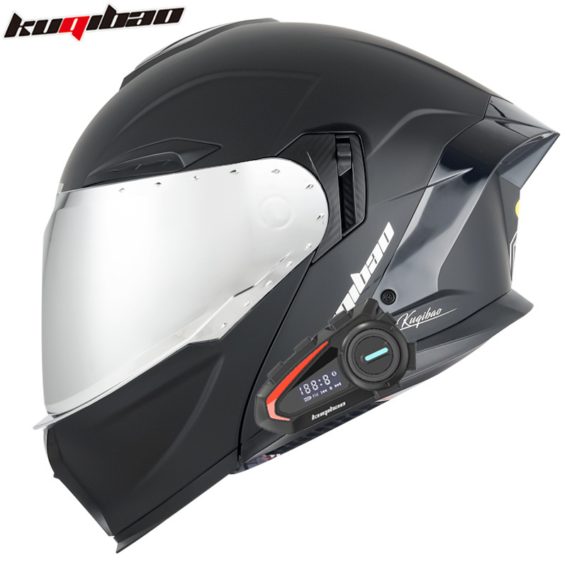 Motosiklet kaskı (dəbilqə) — Universal Helmet - matte-black-with-k20-bluetooth-silver-lens-m