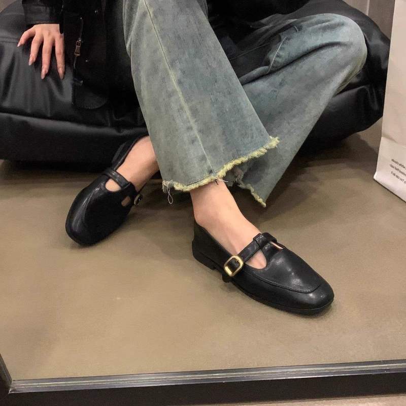 复古平底方头黑色乐福鞋女2025秋季新款百搭韩版小皮鞋百搭单鞋潮|undefined
