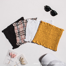 学生褶皱小清新露脐短款抹胸上衣2023夏季新款弹力裹胸一件代发潮