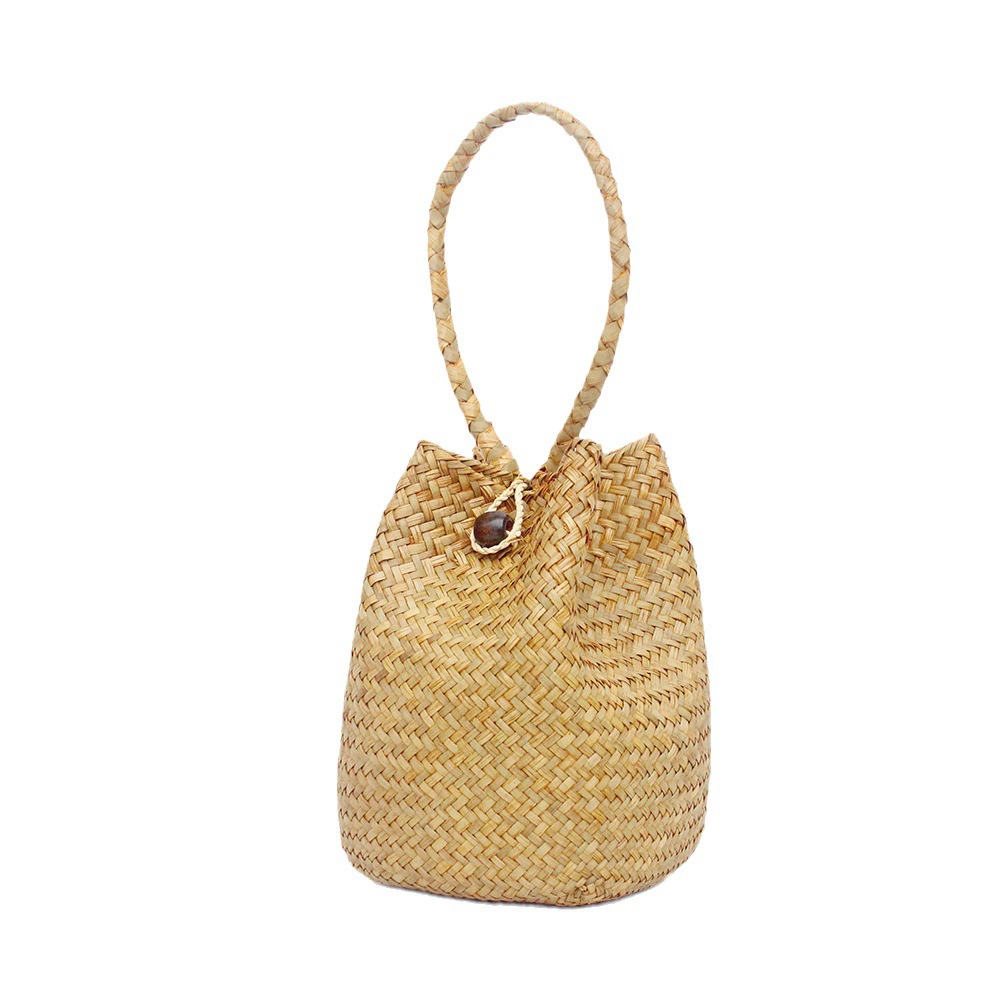 Woven bucket, straw beach bag one shoulder, handmade, Thailand, french style