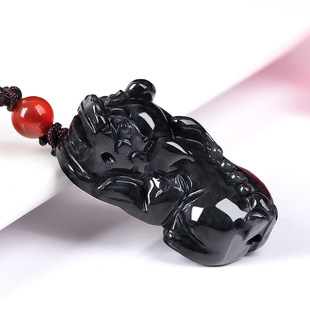 Natural Burma A Jade Black-bone Chicken Breeding Pixiu Ice Jade Pendant Piqiu Pendant for Men and Women