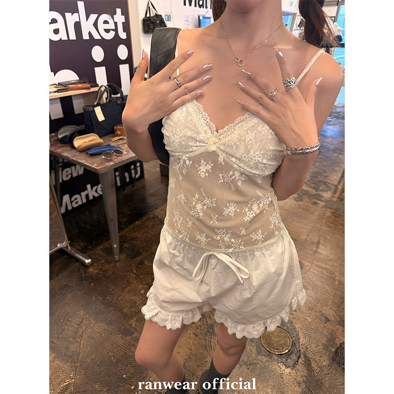 Ranwear 很法的少女季节 叠穿搭子 氛围感纯欲蝴蝶结蕾丝吊带背心|undefined