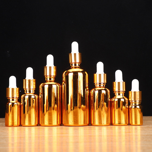 Gold electroplated essential oil bottle, cosmetic fine mist spray bottle, pressed lotion bottle, essence sub-bottling bottle wholesale