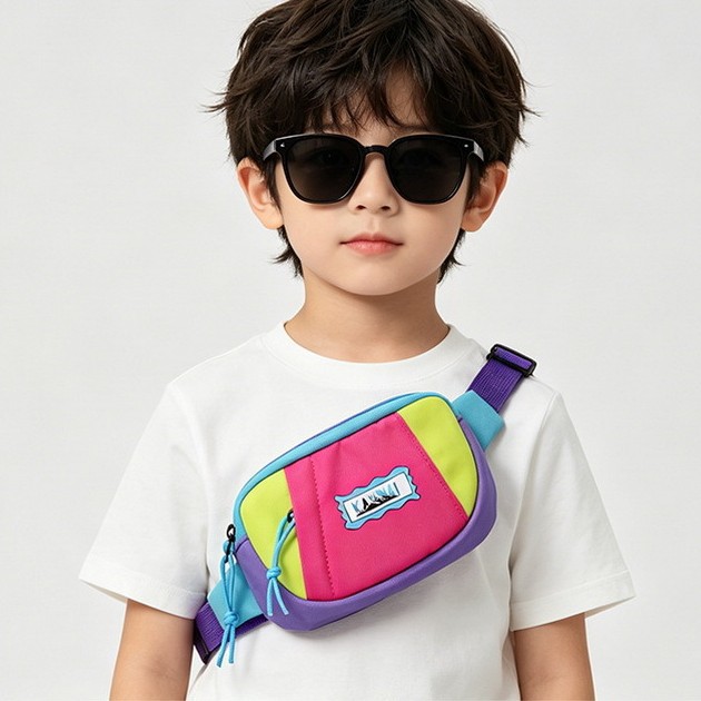 Children's bags 2026 new dopamine color-block waist bag trendy cool sports casual unisex shoulder coin chest bag