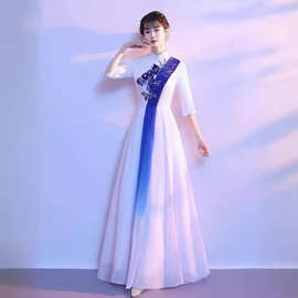新中式晚礼服女演出服大合唱团女指挥主持人学生艺考舞台表演服装