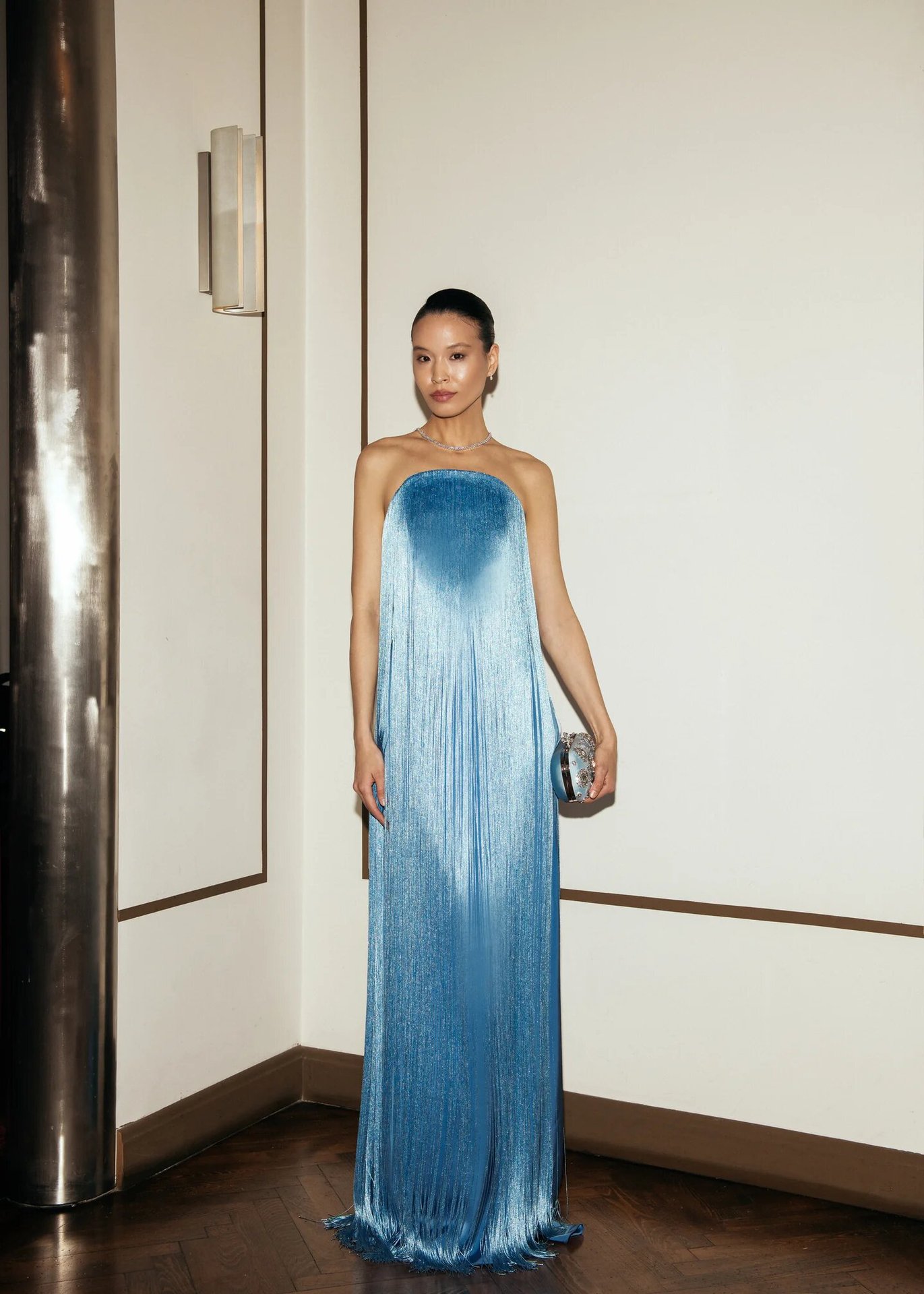 Elegant Strapless Fringe Evening Gown, Flowy Party Dress For Women, Bodycon Midi Dress In Sky Blue, Pink, White_ecoleips.com