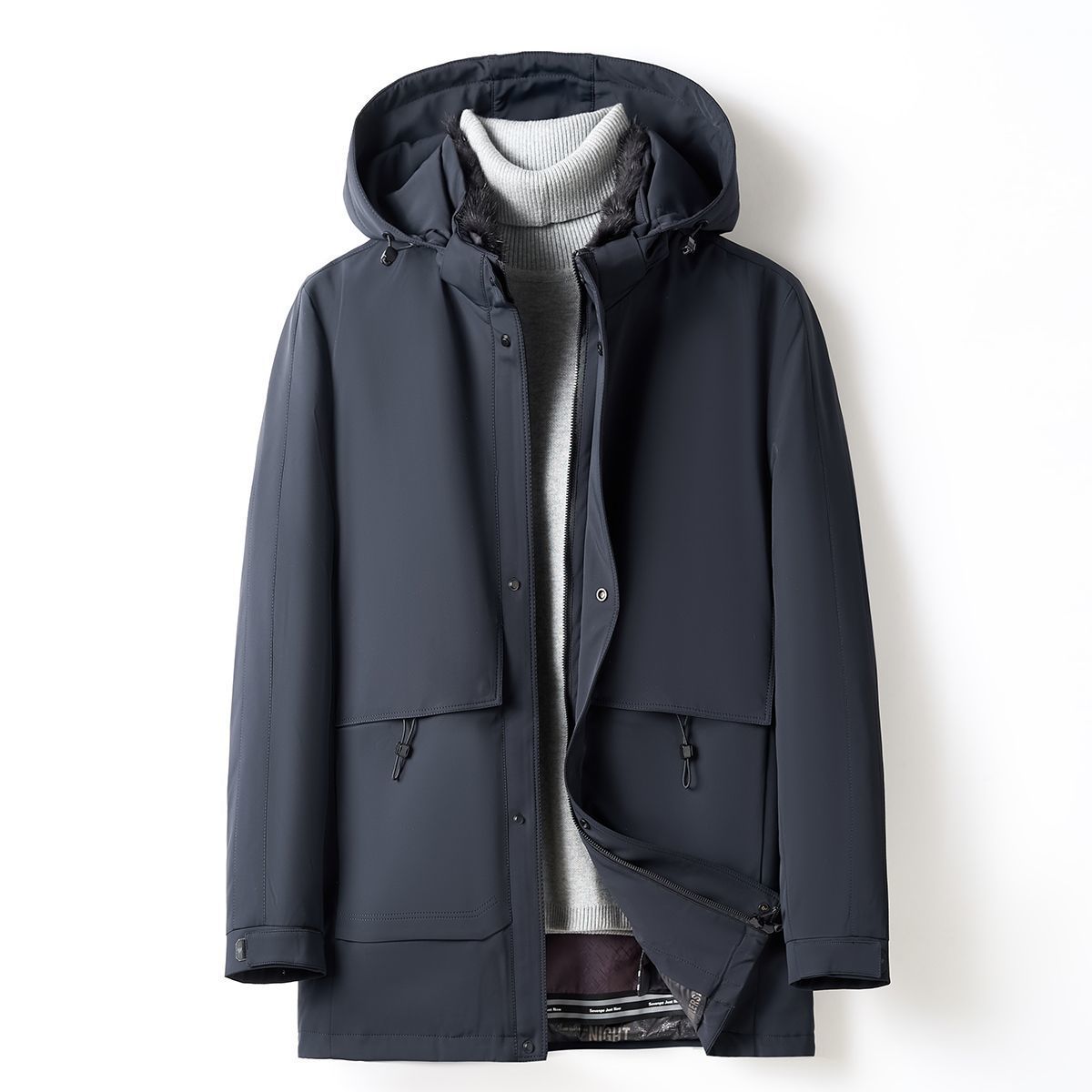 厂家现货新款男士水貂毛领可拆卸兔毛内胆派克服90白鸭绒羽绒服