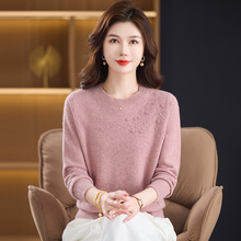 秋冬圆领高档100纯羊毛衫女中老年妈妈加厚毛衣洋气内搭针织上衣