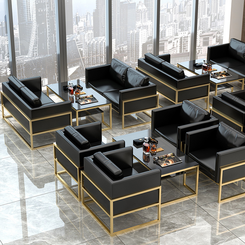 Simple Modern Office Sofa, Business Negotiation Reception Room Sofa, Coffee Table Combination, Rest Area Iron Art Booth