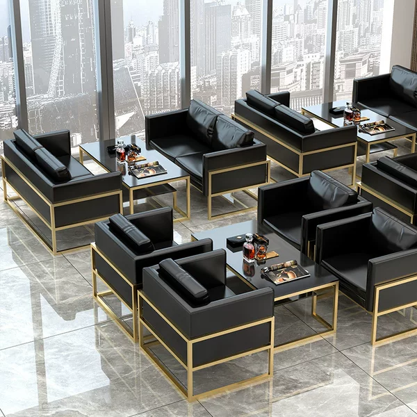 Simple Modern Office Sofa, Business Negotiation Reception Room Sofa, Coffee Table Combination, Rest Area Iron Art Booth
