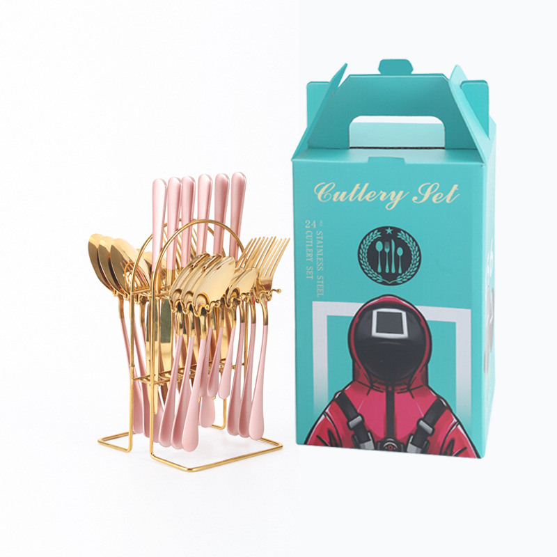 Amazon transfronteriza 1010 vajilla de acero inoxidable conjunto de 24 piezas cuchillo de filete occidental, tenedor y cuchara traje de celebridad de Internet regalo de vacaciones