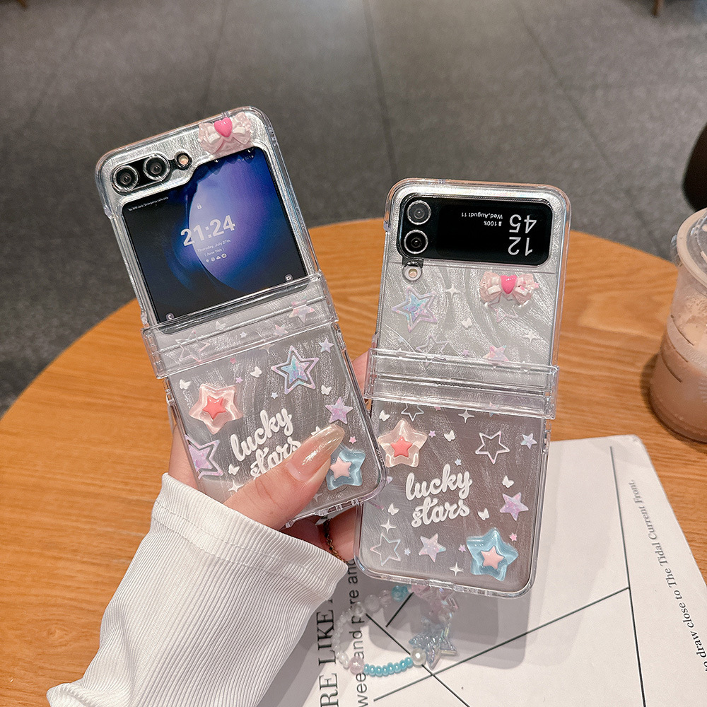 Three-dimensional feather yarn stars for galaxy zflip6/3/4 mobile phone case Samsung 5 folding protection Han Feng_voghion.com