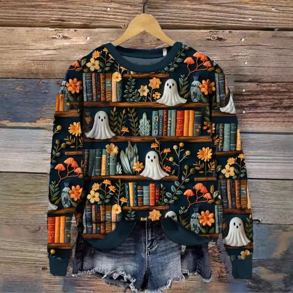 Women's Clothing Halloween printed trendy round neck top_voghion.com
