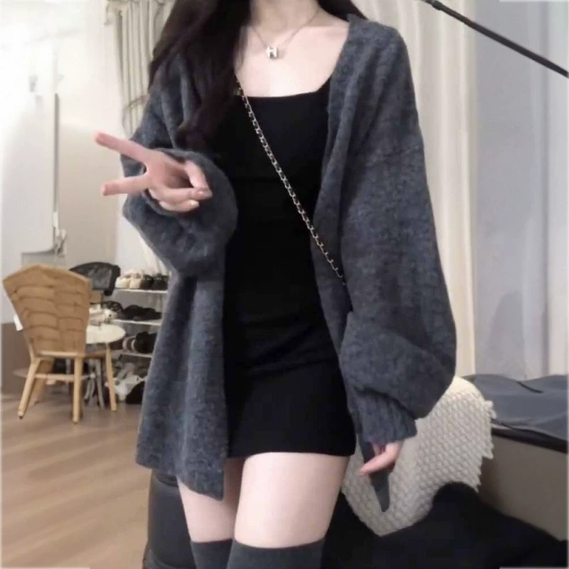 Мирар свитер вязаный ленивый ветер новый свободный топ кардиган куртка носить темперамент серый вязаный кардиган