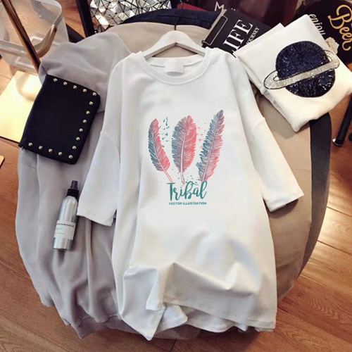 Pregnant women's pure cotton T-shirt short sleeve T-shirt women's middle-long style  new loose BF top T-shirt base shirt summer