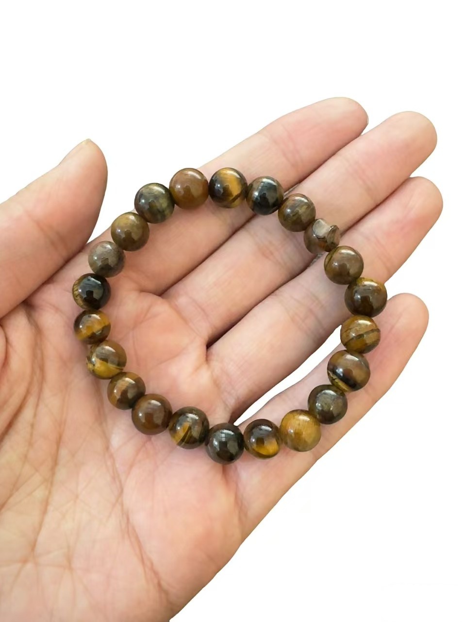 Conjunto de 4 pulseiras elásticas de alta qualidade e estilo masculino com contas de pedra vulcânica olho de tigre e turquesa branca para casais._voghion.com