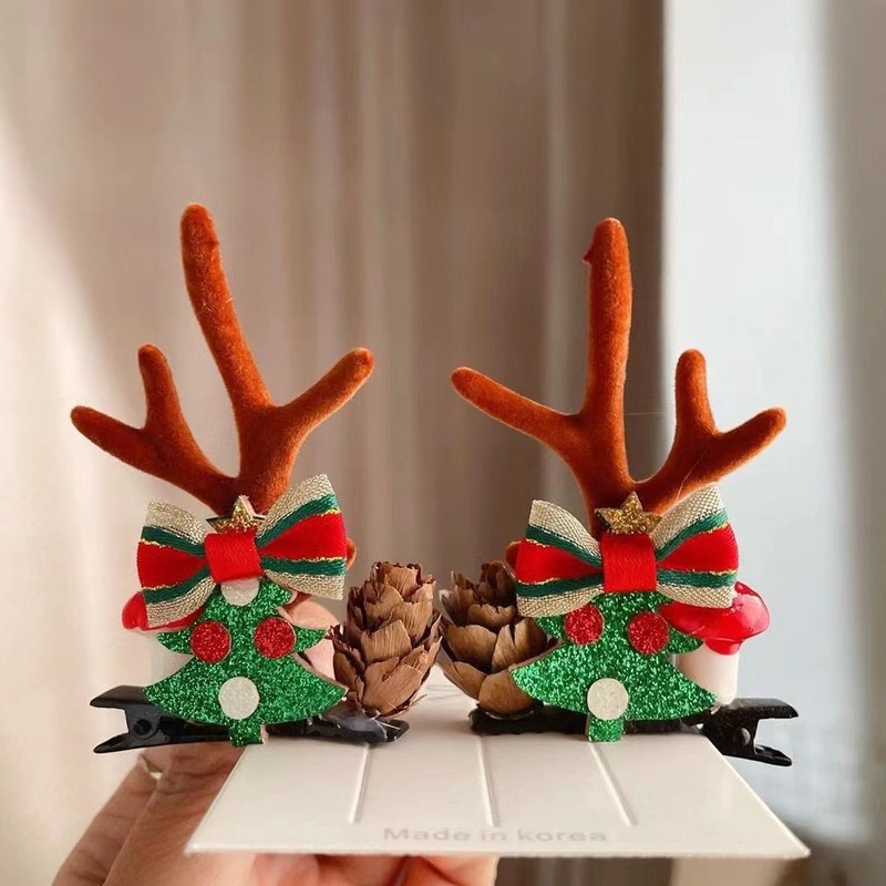 クリスマスの頭飾り森系ヘラジカのヘアピンが可愛い子供の鹿の角の耳のヘアピンのカチューシャのアクセサリーの小さいクリップの髪飾りです。|undefined