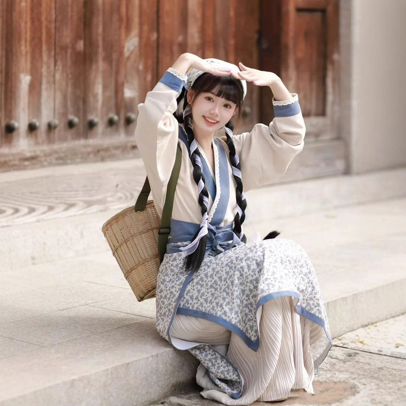 Hanfu for Women, Fairy-Like Pastoral Style Photo Shoot Outfit, Cute Countryside Girl, Village Maiden, Commoner, Farm Girl, Spinning Skirt