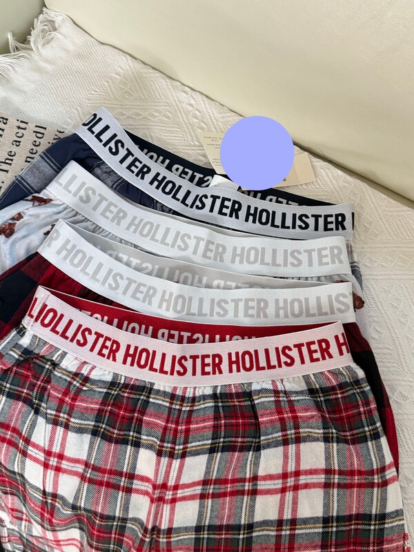 小海鸥格子裤hol*ister字母休闲宽松显瘦高腰直筒阔腿欧美风睡裤|undefined