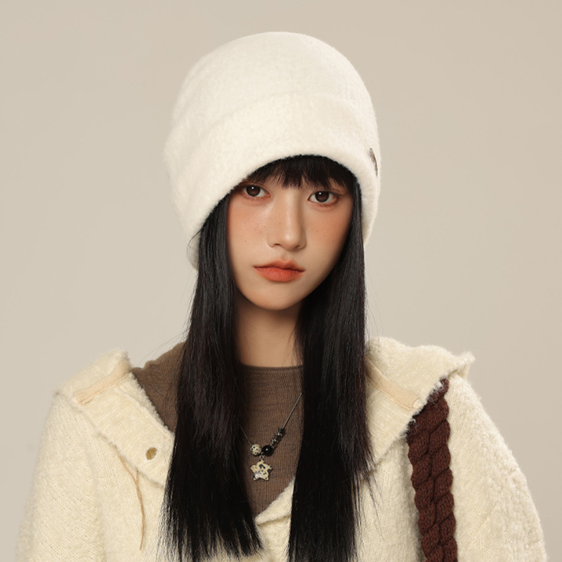韩版冬天帽子女款经典百搭针织帽护耳大头围简约毛线帽毛绒堆堆帽|undefined