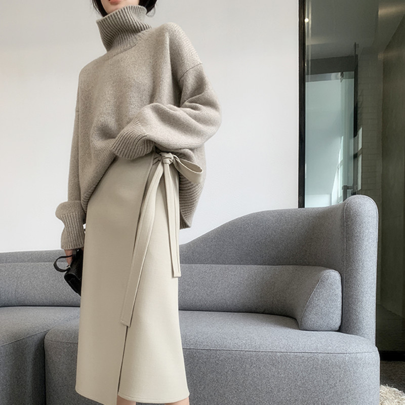 High neck soft glutinous women's pullover for 2024 autumn winter, loose and versatile, lazy style knitted base sweater_voghion.com