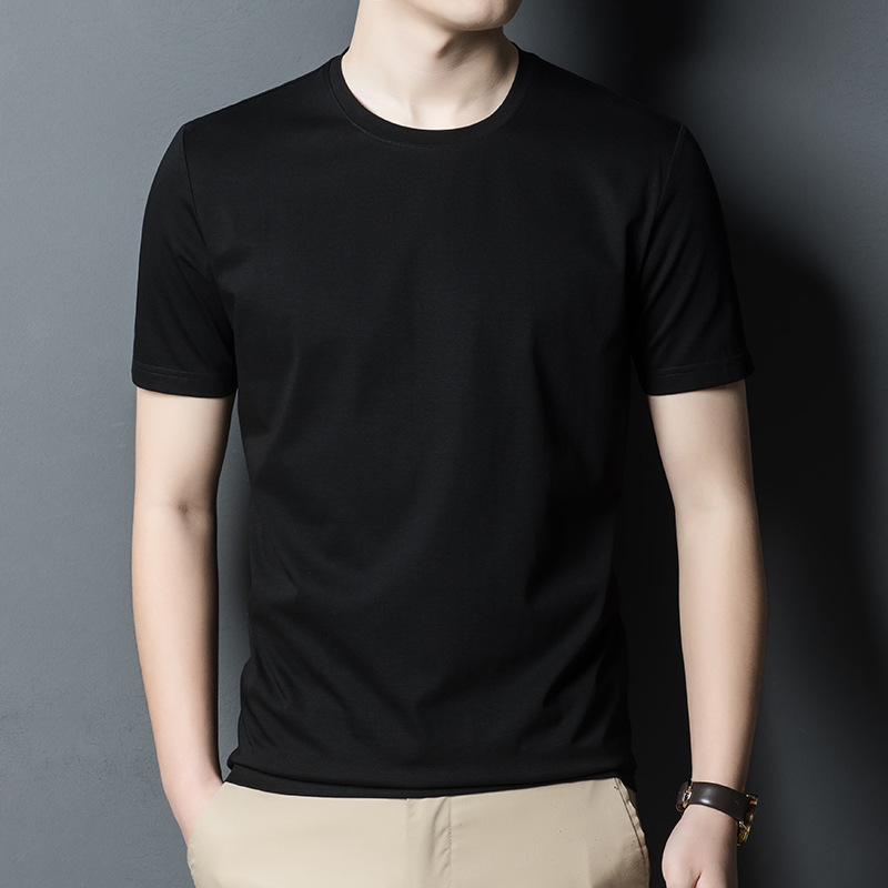 Camiseta de manga corta mercerizada para hombre camisa base color sólido ropa de todo fósforo suelta camiseta de media manga de algodón mercerizado camiseta de verano para hombre