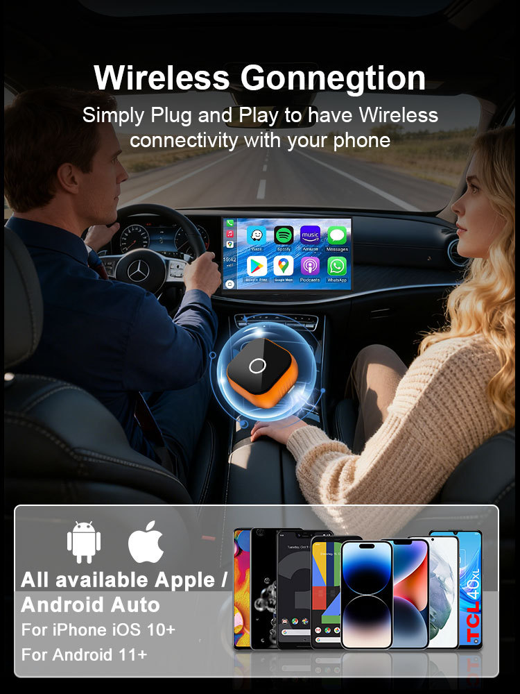 Cp031-1 Popular Orange Carplay Smart Box Universal Wireless Car Adapter for Apple and Android
