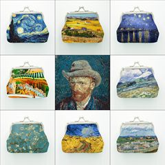 アートレトロスポットゴッホ油絵お土産レディースキーバッグジュエリーバッグ子供用小銭入れトラベルミニ