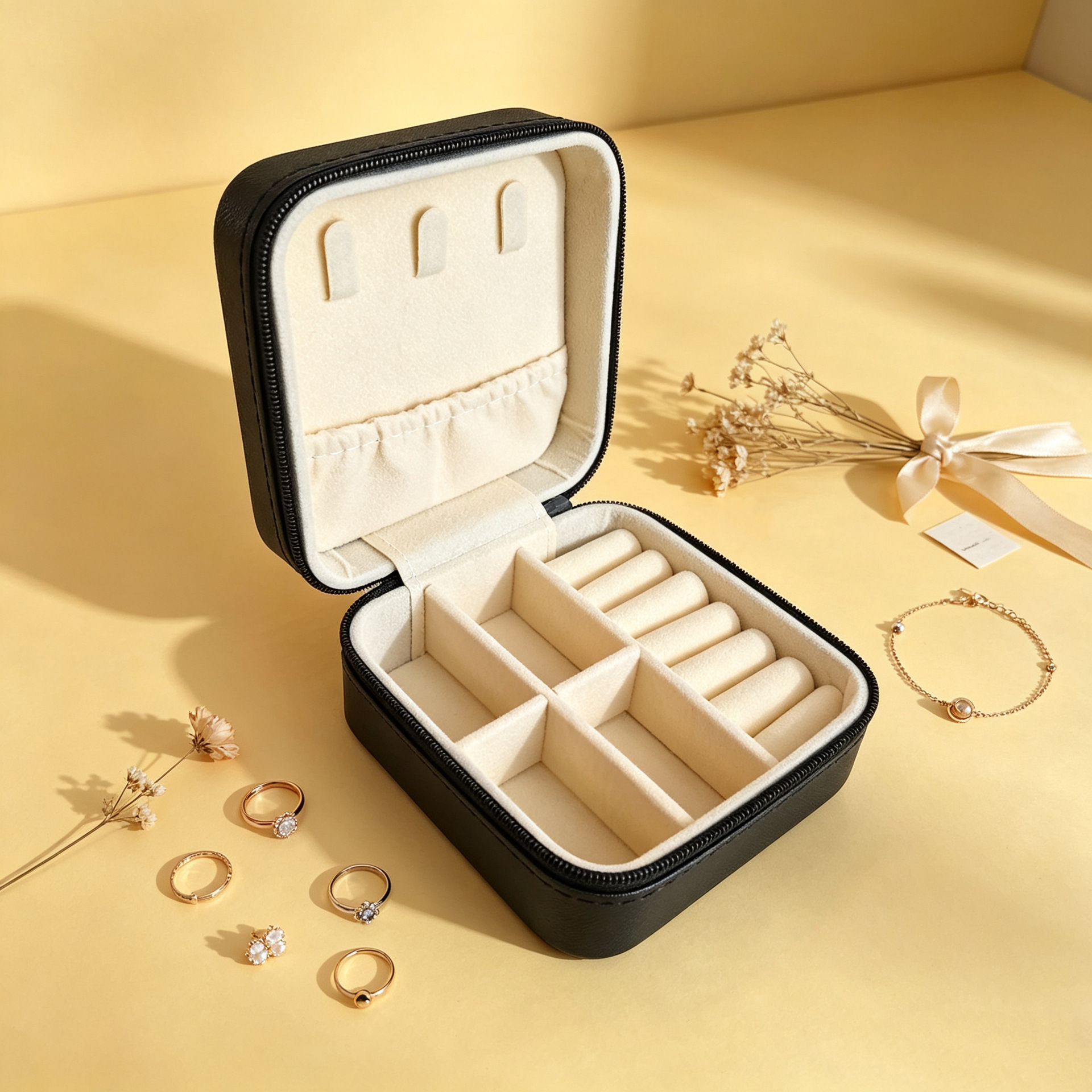 Caixa de joyería de cuero portátil para viajar caja de almacenamiento anillo collar de brazalete bolsa de joyería a prueba de polvo image 14