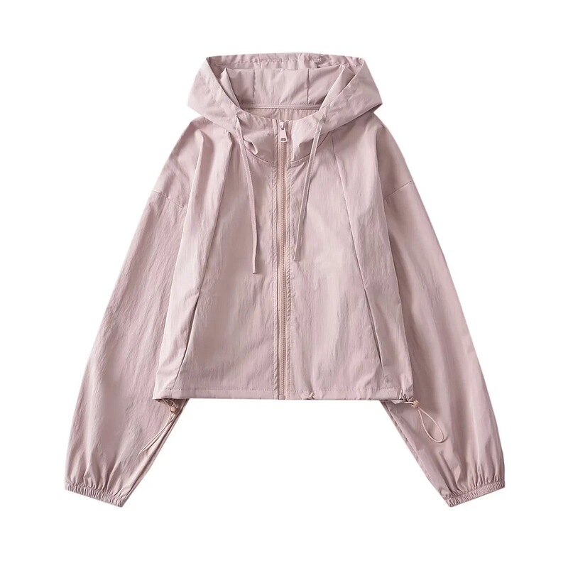 Hot Girl Short Casual Zipper Long Sleeve Tops Women's Autumn Loose Retro Drawstring Hooded Cardigan Top