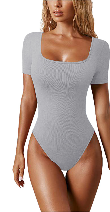 Transfronterizo europeo y americano Amazon AliExpress verano nuevo comercio exterior ropa de mujer cuello cuadrado color sólido manga corta mono apretado