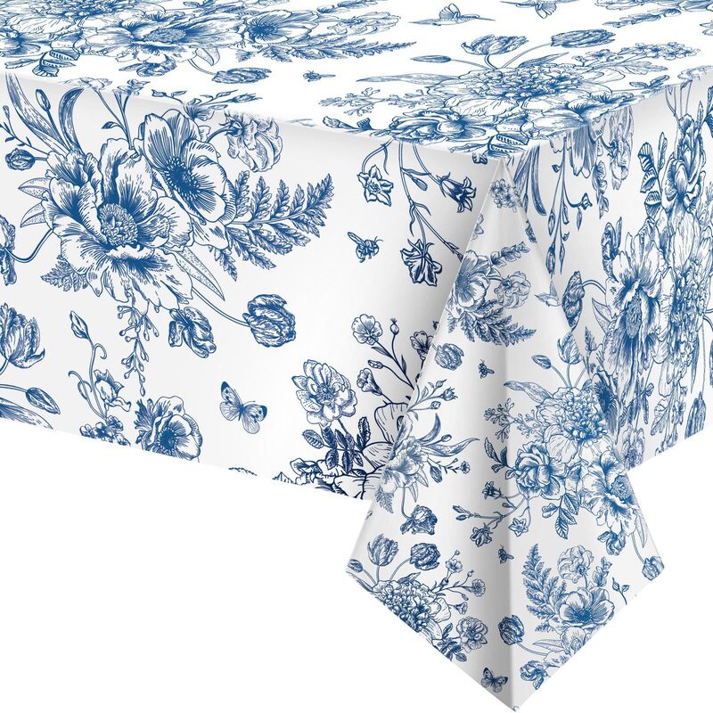 Cross-Border Foreign Trade Navy Blue and White Floral Pattern Tablecloth Digital Printing Creative Gift Removable and Washable Direct Sales from the Manufacturer