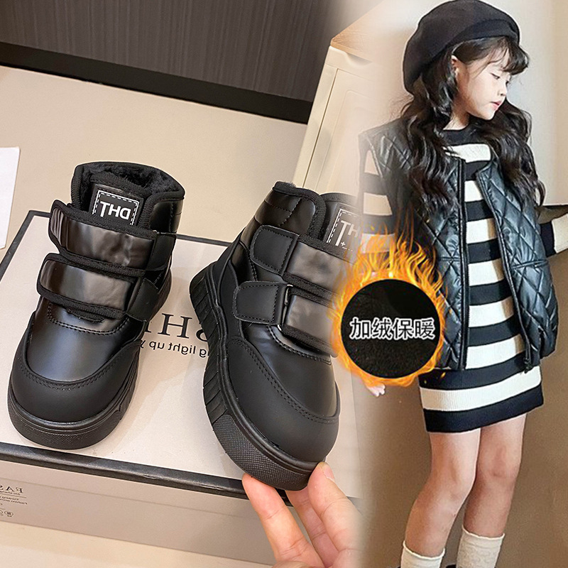 Niñas calentadas botas de nieve de invierno 2025 nuevos zapatos de algodón de invierno para niños mayores estudiantes botas de algodón de moda