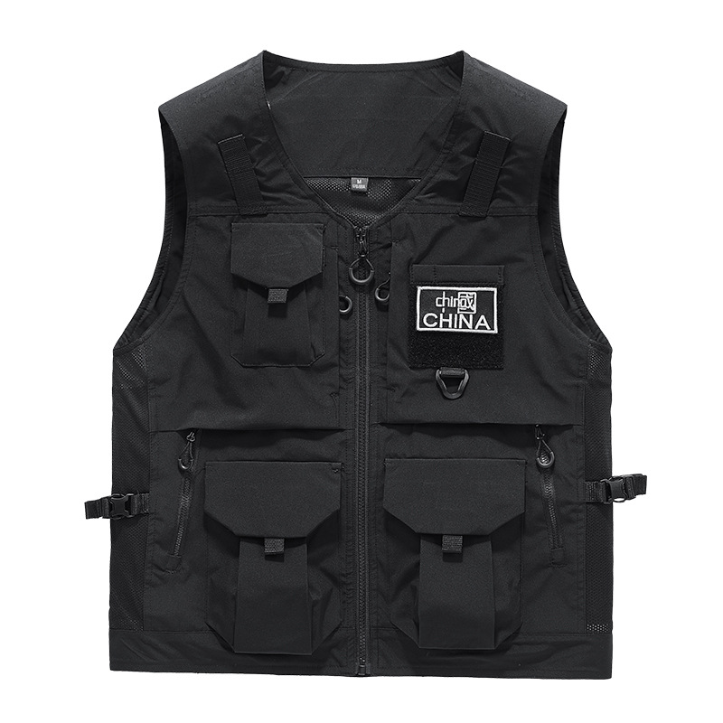 China estilo de hombre chaleco 2023 otoño al aire libre camuflaje bolsas de pegatina de cuello vertical chaleco de trabajo casuales chaqueta